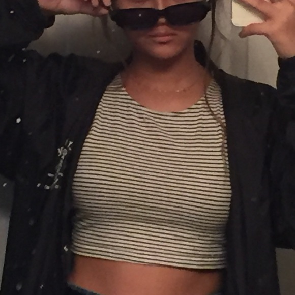 White & Black Striped Tank Crop Top - Picture 1 of 1